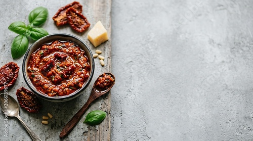 Italian red pesto sauce with sun dried tomatoes and basil