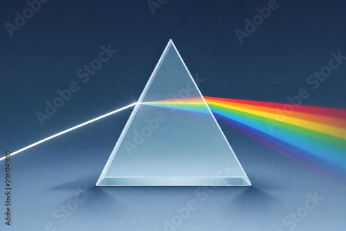 Glass Prism Diagram Showing Light Refraction and Rainbow Spectrum