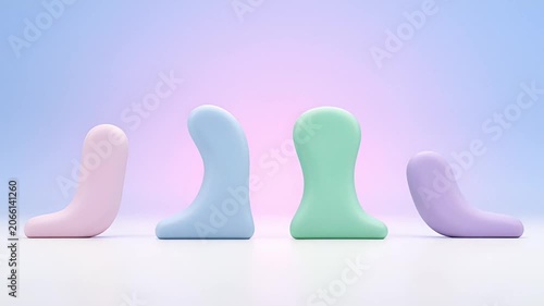 Abstract colorful boot shapes displayed against soft pastel background