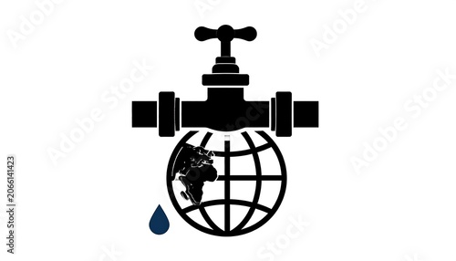 A black faucet with a globe and a single water drop
