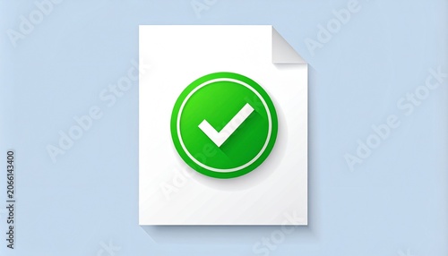 Paid Stamp on Document, Minimalist Illustration of Approved Checkmark
