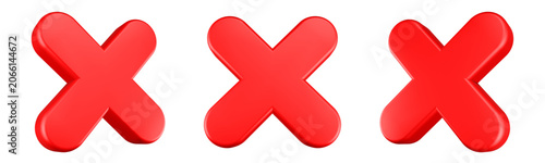 cross sign icon 3d render red color 
