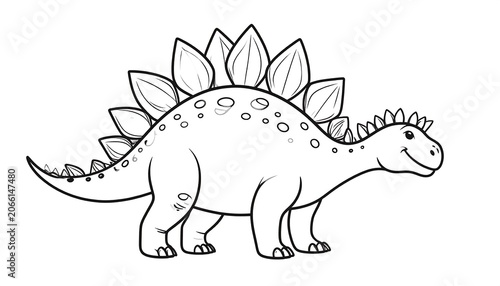 A black line drawing of a smiling dinosaur with a row of spines on its back