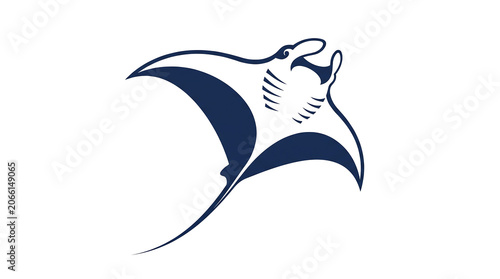 Stylized Elegant Full Body Flat Vector Icon of a Majestic Manta Ray Swimming Gracefully, Capturing Oceanic Beauty and Marine Life Essence in a Clean Modern Design