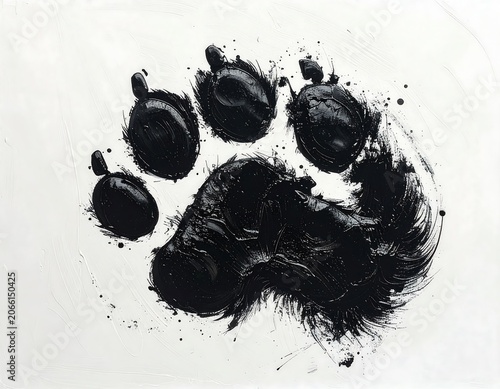 A black paw print on a white background with smudges