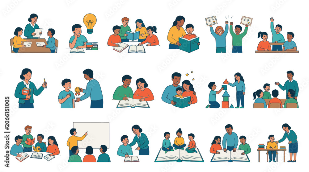 Fototapeta premium Children Learning Together: Flat Illustration of Education, School, and Teaching