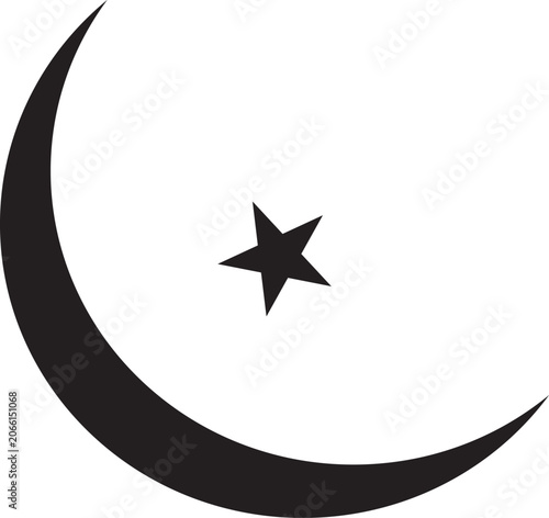 Crescent Moon and Star Silhouette Vector, Crescent Moon and Star Symbol