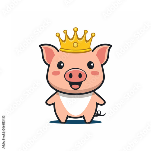Cute cartoon pig wearing a golden crown