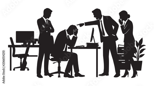 Εκτύπωση καμβά Office Scene With Disappointed Employee Black Silhouette