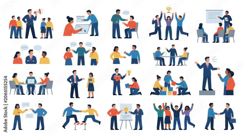 Fototapeta premium Business People Collaboration Meeting Flat Icons Set