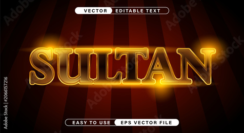 Golden Sultan Text Effect with Glowing Orange Light and Dark Stripes Background