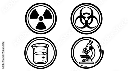Photos Science Symbols: Radiation, Biohazard, Beaker, Microscope Icons