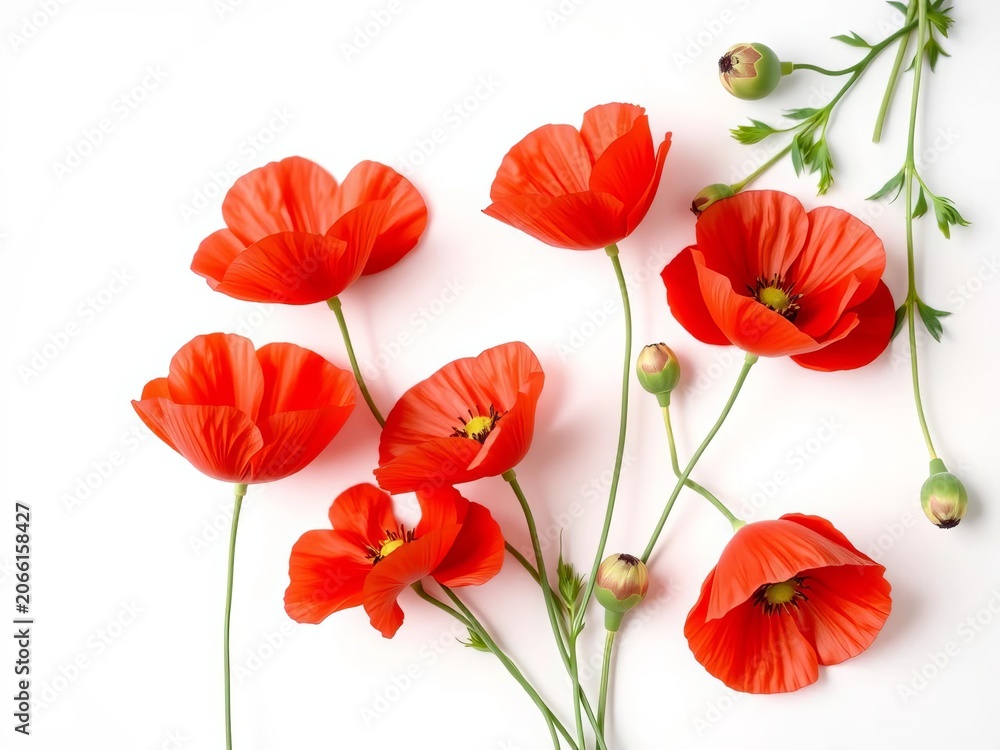 Obraz premium Red Poppy Flowers Isolated on White Background