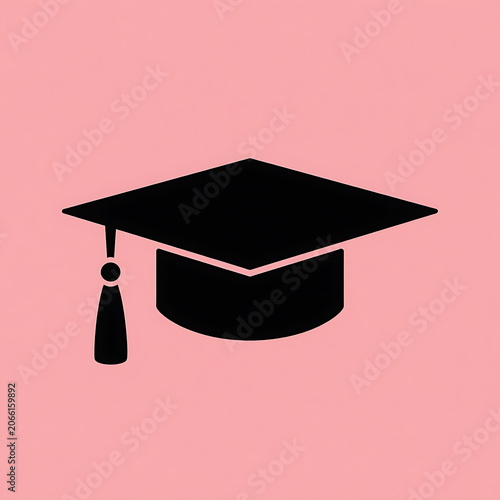 Graduation cap symbol with tassel on pink background education achievement concept.