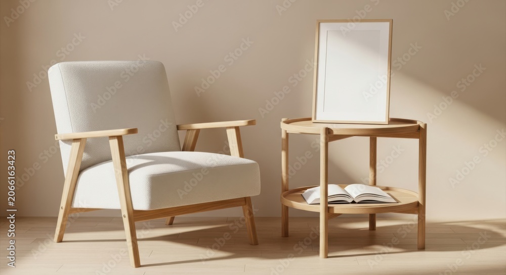 Obraz premium Modern armchair and side table with subtle natural light and shadows