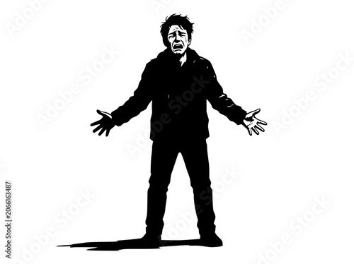 Man Crying Out Loud Silhouette, Despair and Sadness