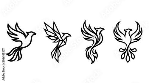 Bild auf Leinwand Abstract Bird Designs: Phoenix, Dove, Geometric Shapes