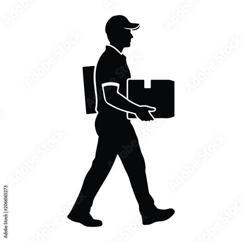 Delivery man carrying package, walking, silhouette