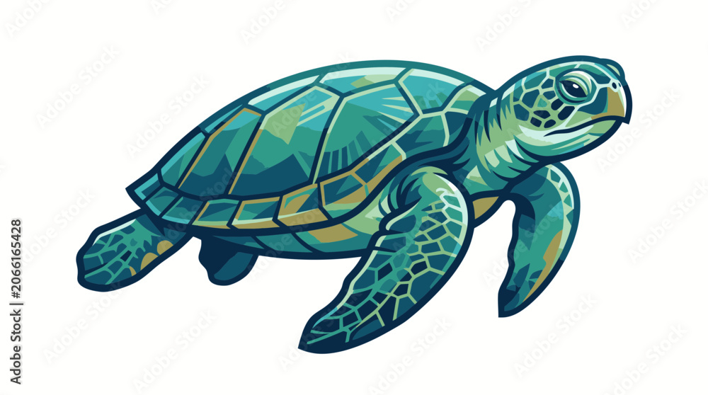 Fototapeta premium Detailed Illustration of a Sea Turtle Swimming in Ocean.