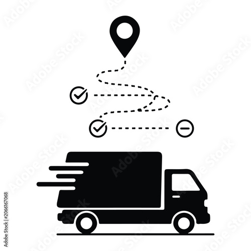 Delivery truck with tracking route and checkpoints