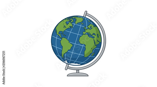 The globe illustrates Earth from a side view on a stand.