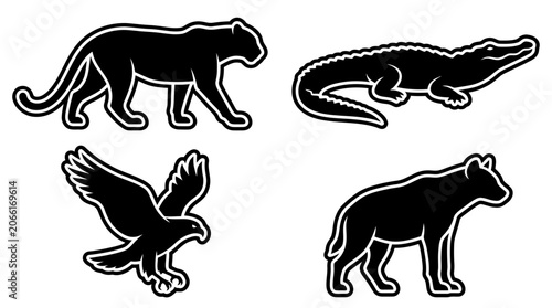 Canvas Print Silhouette Animals: Panther, Alligator, Eagle, Hyena