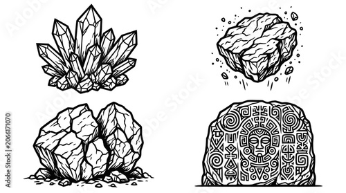 Photos Crystals, Rocks, and Ancient Stone Carving Illustration