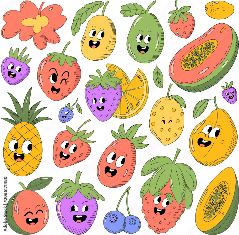 Fototapeta premium Happy cartoon fruit characters collection vector