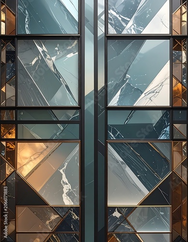 Modern geometric glass window design.