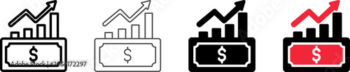Foto Vector icon capital growth same pose same proportions four styles black solid glyph outline minimal flat multicolor filled cartoon flat shaded