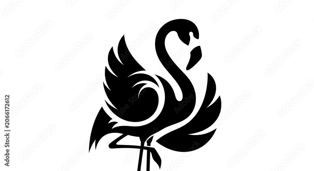 Fototapeta premium Minimalist Black Flamingo Vector Logo on White Background