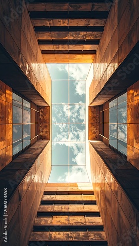Modern office building interior staircase.