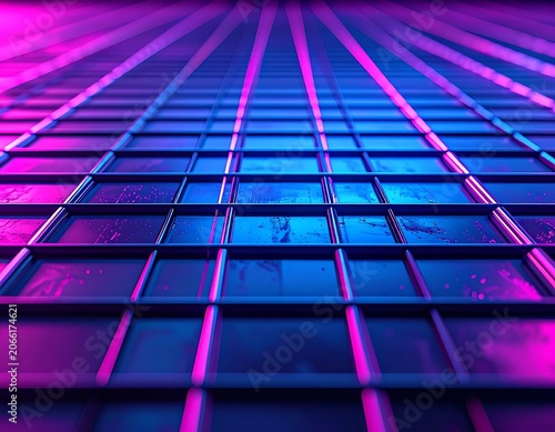 Neon colored metallic grid pattern background.