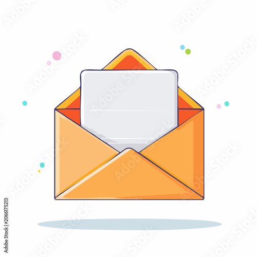 Open Envelope with Blank Paper and Colorful Dots