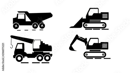 Construction Equipment Silhouette Icons Animation