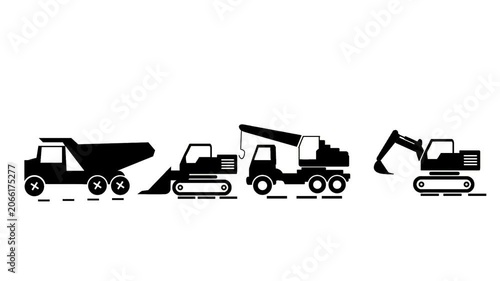 Construction Equipment Silhouette Icons Animation