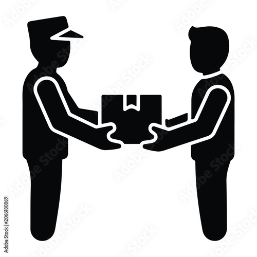 Package delivery handover black silhouette white outline
