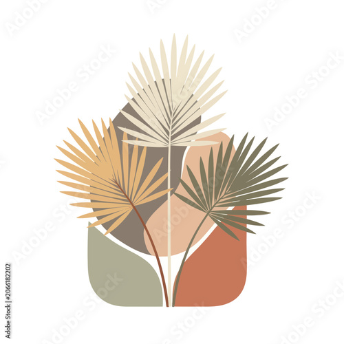 Boho Abstract Palm Leaves Arrangement with Earthy Tones