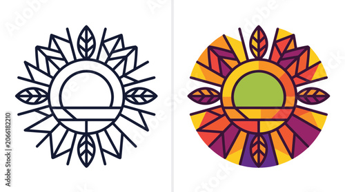 Abstract Sun Logo Design - Geometric Shapes and Nature Elements