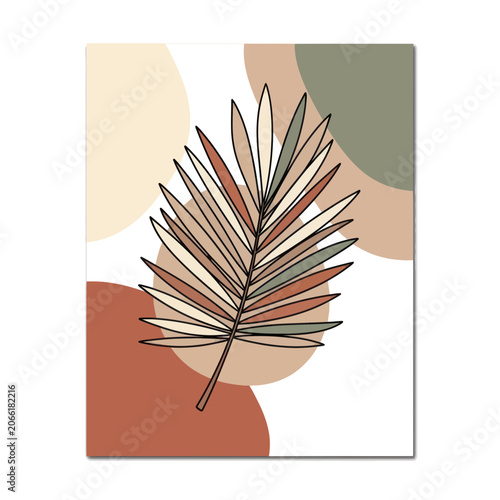 Boho Palm Leaf Abstract Art, Neutral Earth Tones, Mid Century Modern Decor