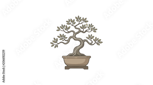 Artistic Bonsai Tree in Pot, Miniature Japanese Garden Plant, Elegant Design