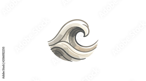 Stylized Ocean Wave Illustration, Watercolor Style, Dynamic Swirl