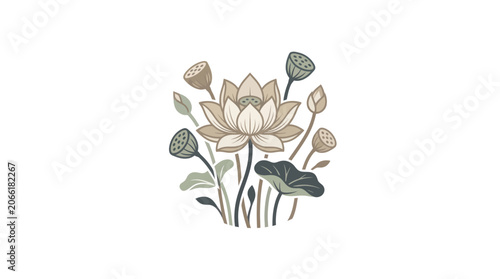 Serene Lotus Flower Illustration, Botanical Art, Floral Design, Zen Symbol