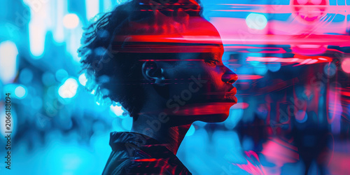 Captivating Artistic Anonymous Portrait with Vibrant Futuristic Cyber Lighting