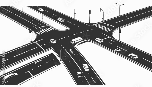 Quadro su tela Multiple Lanes Highway Road Intersection.