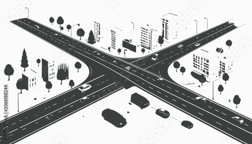 Quadro su tela Vehicles on a city road intersection.