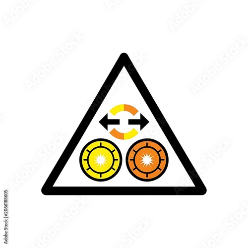Caution sign with two warning symbols on yellow background.