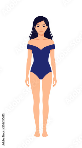Woman in Blue One-Piece Swimsuit Vector Illustration, Isolated Transparent Background for Beach or Pool Design