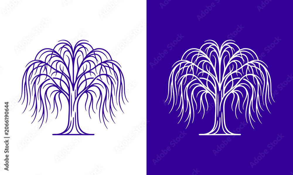 Fototapeta premium Stylized willow tree line art...