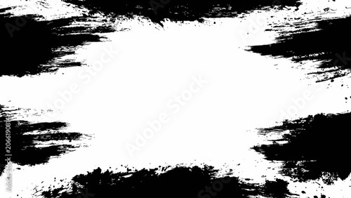 Black Grunge Ink Brush Stroke Frame on White Background